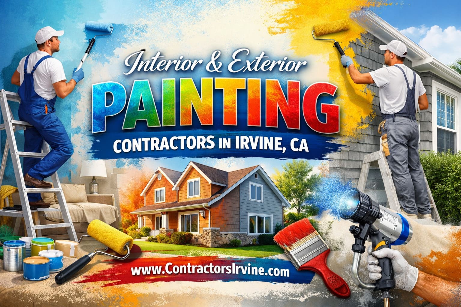 Professional exterior painting on an Irvine home showing proper surface preparation and clean lines